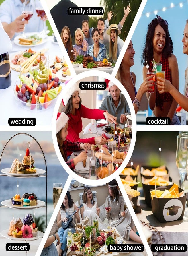 CJFocus 200 Pack Cocktail Picks 4.7 Inch, Bamboo Toothpicks for Appetizers, Fruit, Charcuterie, Drinks, Fancy Wooden Mini Food Skewers Party Favor, White Ball Decorative - Image 4
